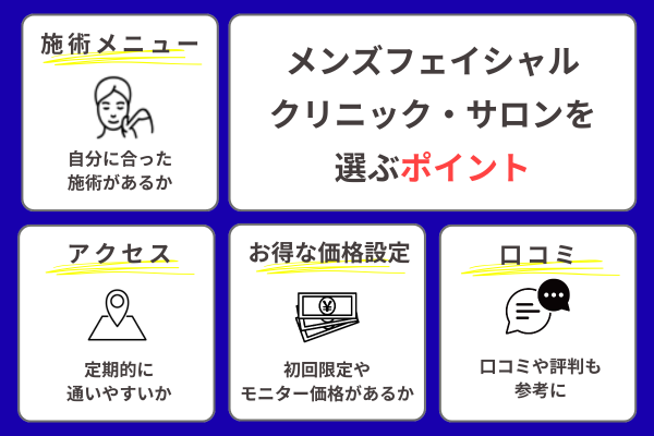 メンズフェイシャルクリニックサロンの選び方